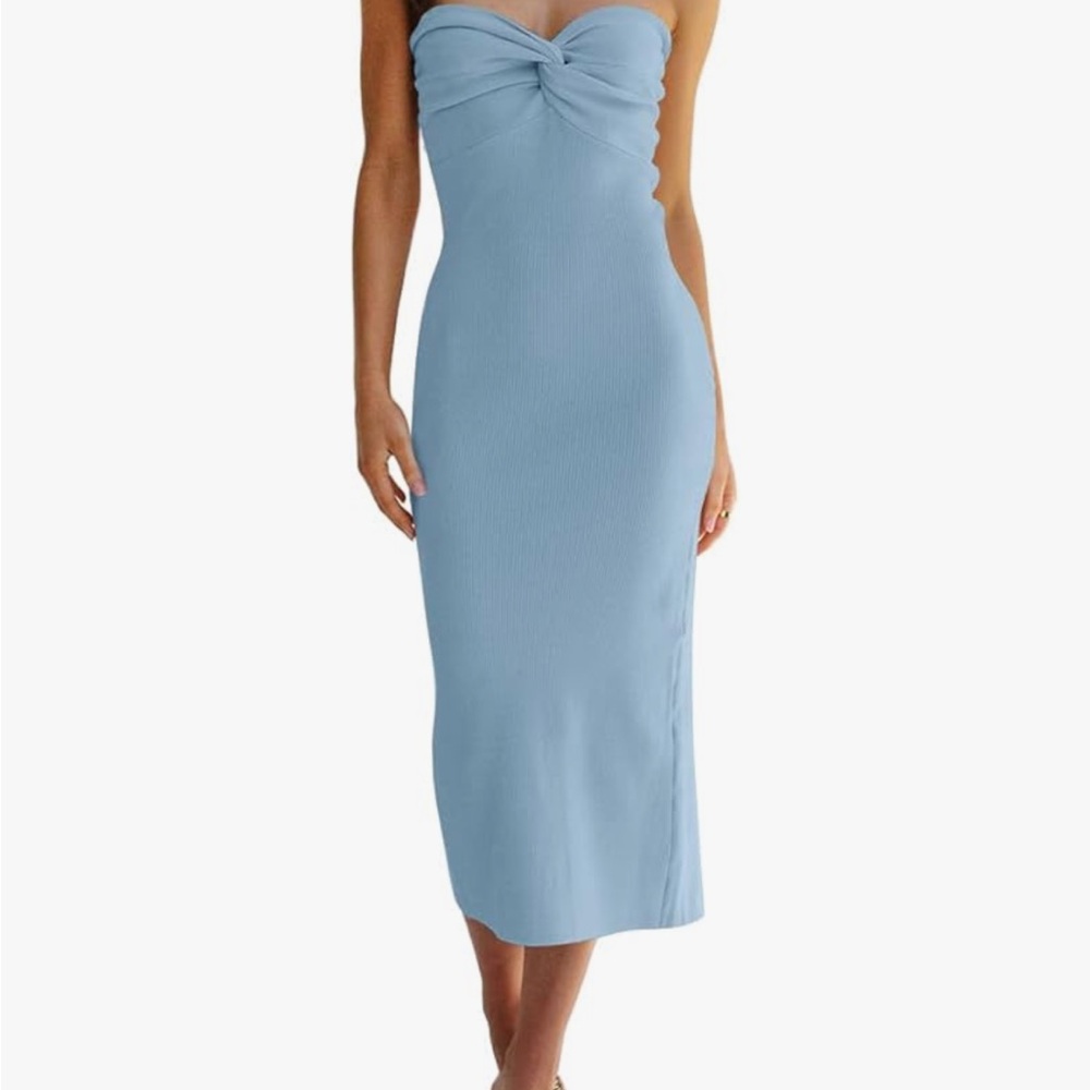Knit Blue Strapless Dress